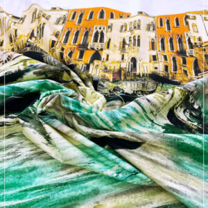 bedruckter Baumwollpopeline mit einem Venedigmotiv eines ital. Modelabels